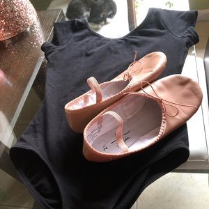 Black leotard and ballet slippers